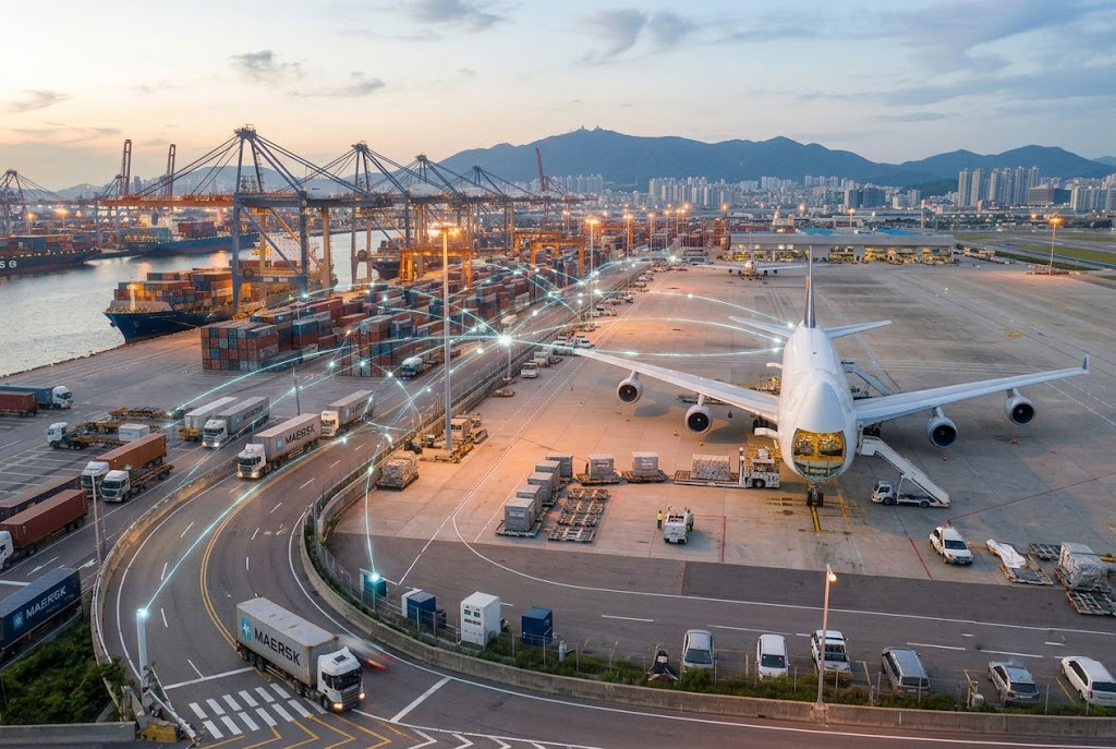 Global Logistics 선박 항공 트럭 이미지